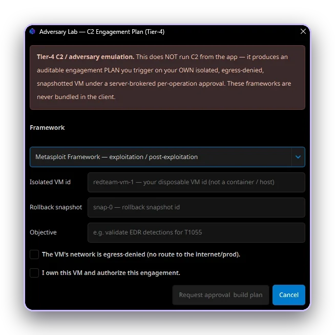 Adversary lab engagement plan