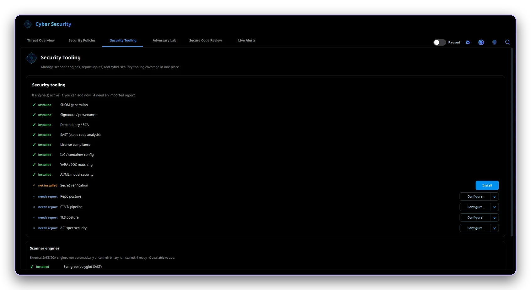 Security tooling and scanner engines