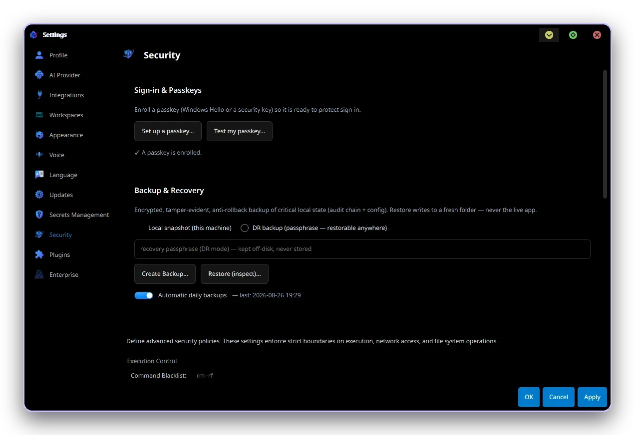 Security settings
